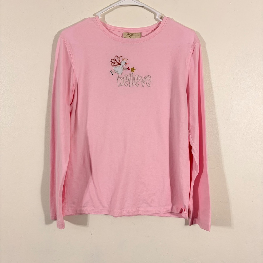 M&C Sportswear T-Shirt Women Large Pink Angel Believe Long Sleeve TEE